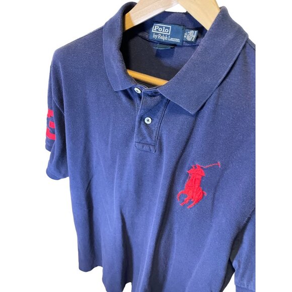 Vintage 90s Y2K Navy Blue Big Logo Polo Ralph Lauren Collared Shirt Sz XL - Picture 3 of 9